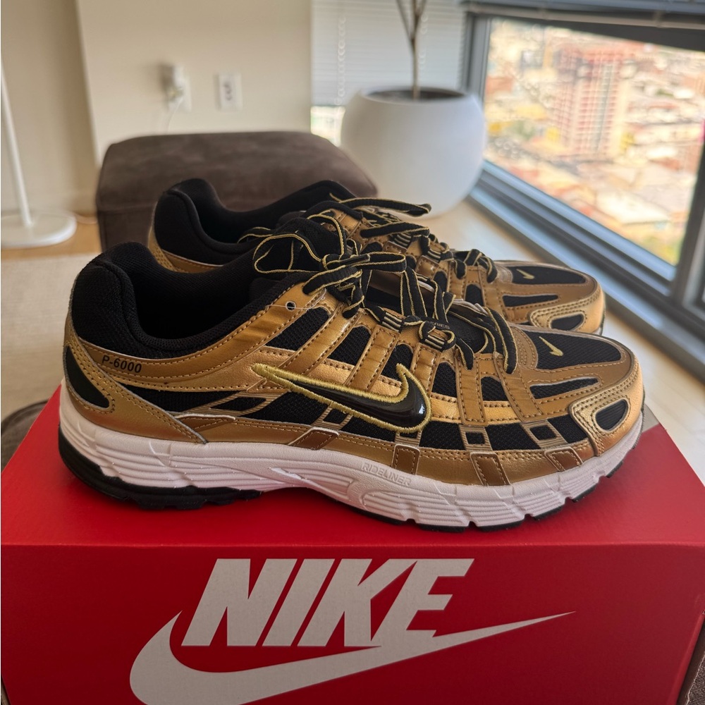 Nike P-6000 Metallic Gold and Black Shoes